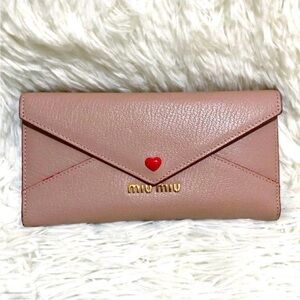 Miu Miu Blush Leather wallet with Red Heart Accent